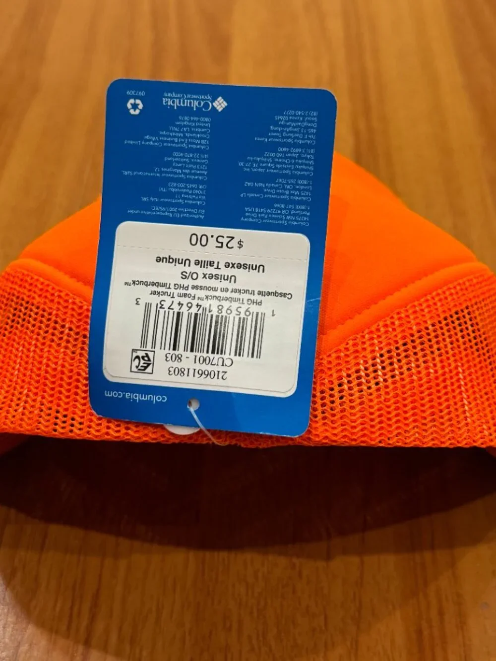 Columbia PHG Timberbuck Foam Trucker Hat Neon Orange Hunting Woods One Size